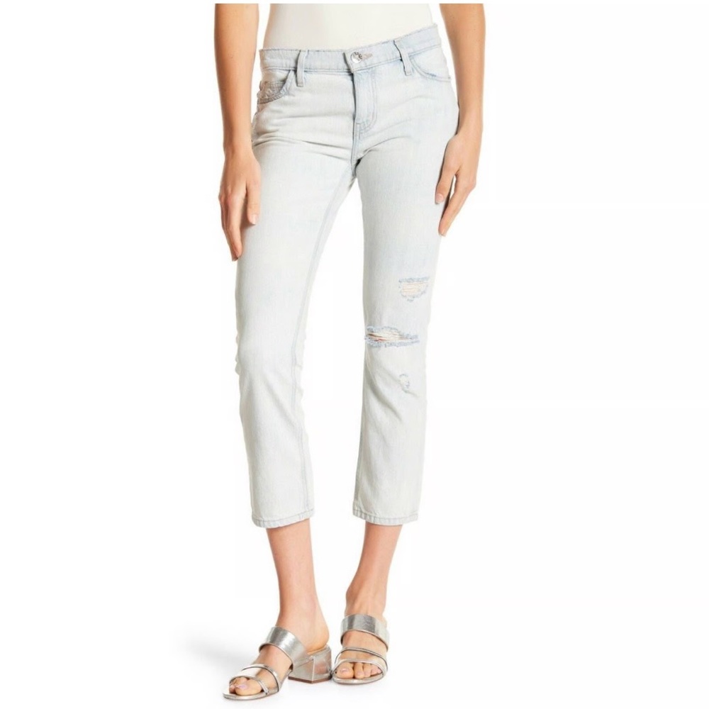 Current Elliot Relaxed Fit mid-Rise Light Wash Distressed Ankle Jeans Size 27